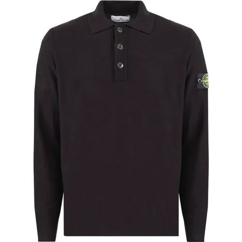 Herren Polo Langarm Strick Schwarz - Stone Island - Modalova