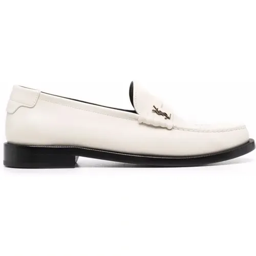 Perlen Lambskin Monogramm Plaque Loafers , Damen, Größe: 37 1/2 EU - Saint Laurent - Modalova