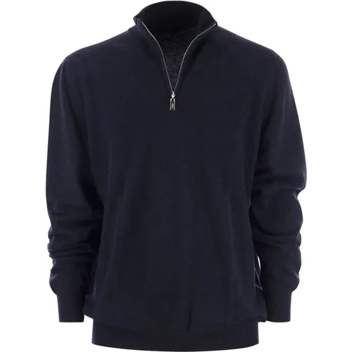 Kaschmir-Zip-Turtleneck-Pullover mit hohem Kragen,Cashmere Zip Turtleneck Sweater - Fedeli - Modalova