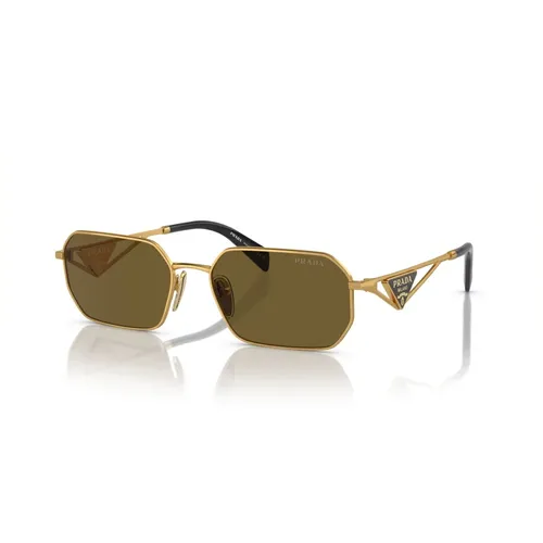 Pale Gold Sunglasses with Dark Brown Frames , female, Sizes: 58 MM - Prada - Modalova