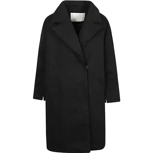 Schwarze Baumwoll-Gabardine Lange Jacke , Damen, Größe: S - OOF Wear - Modalova