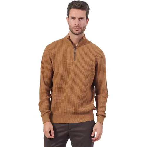 Brauner Pullover mit Halbem Reißverschluss , Herren, Größe: XL - Bugatti - Modalova