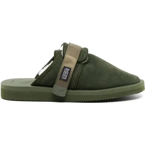 Mules Sandalen Olive Logo Gummi Leder , Herren, Größe: 43 EU - Suicoke - Modalova