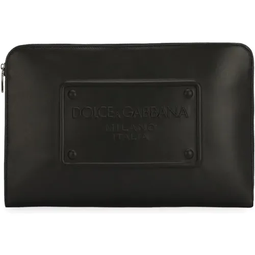 Schwarze Logo-geprägte Lederclutch - Dolce & Gabbana - Modalova