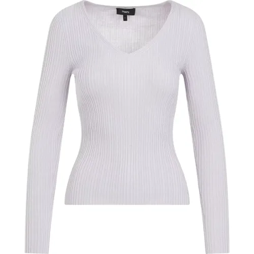 Lila V-Ausschnitt Pullover , Damen, Größe: M - Theory - Modalova