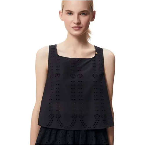 Schwarzes Damen Top mit Broderie Anglaise , Damen, Größe: M - Bizuu - Modalova