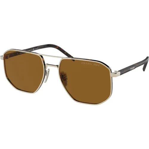 Gold/Brown Sunglasses , male, Sizes: 57 MM - Prada - Modalova