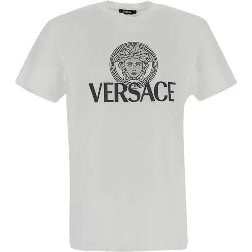 Kurzarm Baumwoll T-Shirt , Herren, Größe: XL - Versace - Modalova
