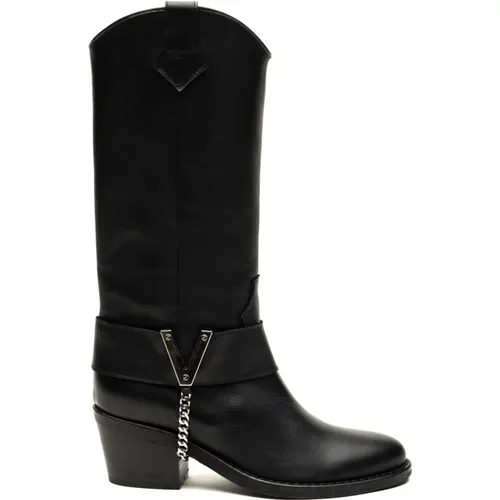 Schwarze Venice Texano Stiefel , Damen, Größe: 37 EU - Via Roma 15 - Modalova