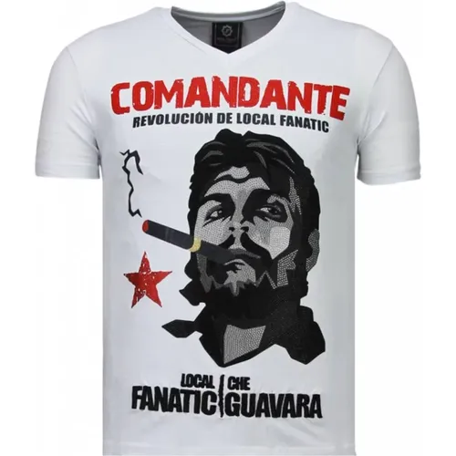 Che Guevara Commander Rhinestone - Men T-Shirt - 5781W , male, Sizes: XL, S, M - Local Fanatic - Modalova