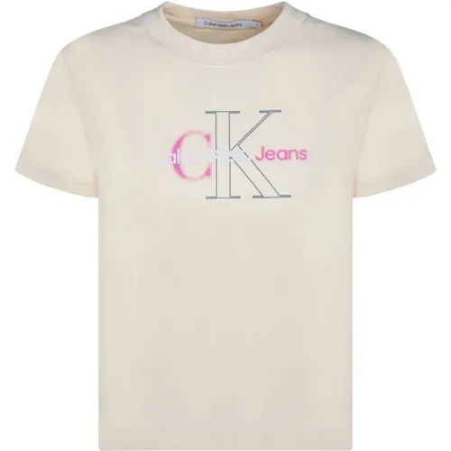 Multicolor Logo Print Cropped T-Shirt , Herren, Größe: L - Calvin Klein - Modalova