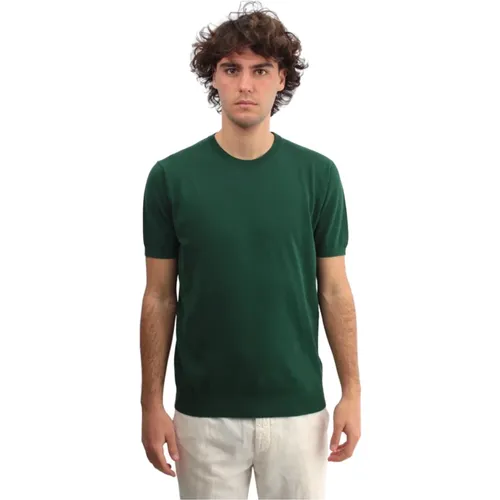 Grünes Rundhals-T-Shirt Baumwolle Kurzarm , Herren, Größe: L - Kangra - Modalova