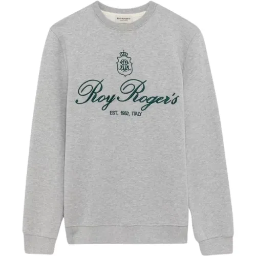 Melierter Baumwoll-Crewneck-Sweatshirt mit Besticktem Logo , Herren, Größe: XL - Roy Roger's - Modalova