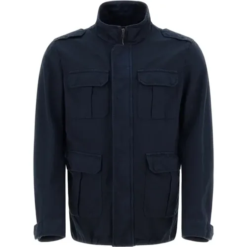 Navy Field Jacket in Cotton Linen with 4 Pockets , male, Sizes: 2XL, L - Herno - Modalova