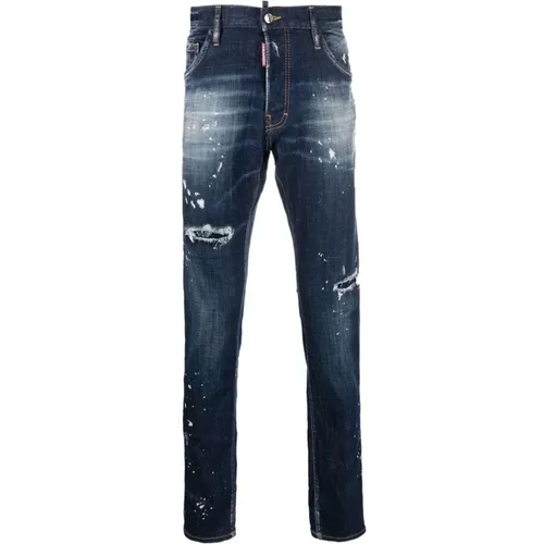 Gebrauchte Effekt Straight-Leg Jeans , Herren, Größe: L - Dsquared2 - Modalova