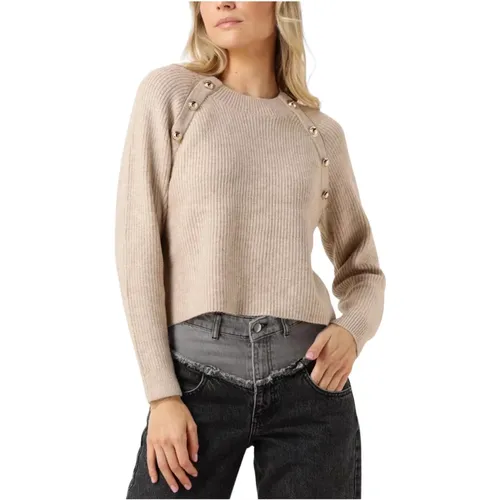 Beiger Rippstrickpullover mit Goldknöpfen , Damen, Größe: XS - Co'Couture - Modalova