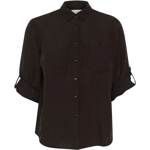 Black Linen Shirt with Pocket , female, Sizes: S, 2XL, M, 3XL, L - Part Two - Modalova