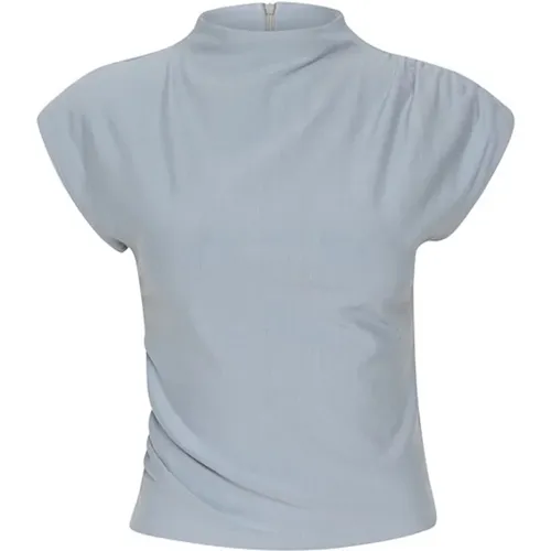 Simple Grey Blouse with Short Sleeves , female, Sizes: L - Gestuz - Modalova