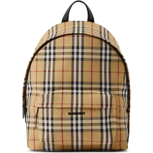 Vintage Check Pattern Leather Backpack , male, Sizes: ONE SIZE - Burberry - Modalova