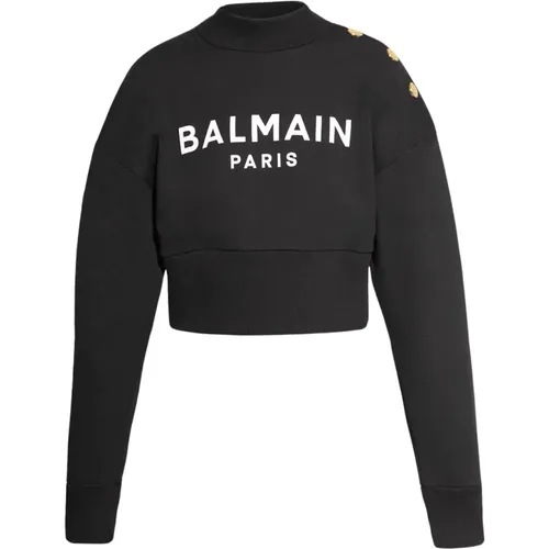 Crop Sweatshirt mit Logo-Print , Damen, Größe: XS - Balmain - Modalova