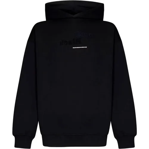 Schwarzer Kapuzenpullover mit 3D-Stickerei , Herren, Größe: S - Emporio Armani - Modalova