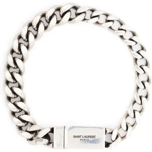 Graviertes Logo Silbernes Kettenarmband , Herren, Größe: S - Saint Laurent - Modalova