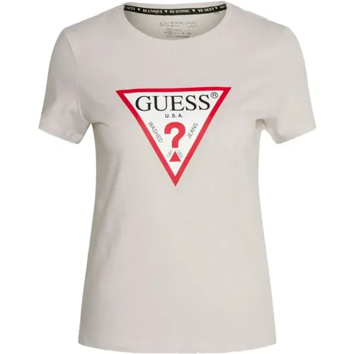 Baumwoll Logo T-Shirt - Beige , Damen, Größe: M - Guess - Modalova