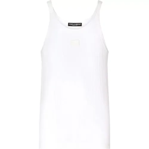 Logo-Plaque Sleeveless Top , male, Sizes: L, M, XL - Dolce & Gabbana - Modalova