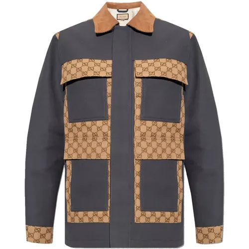 Cotton Jacket with Logo Pattern , male, Sizes: M, S - Gucci - Modalova