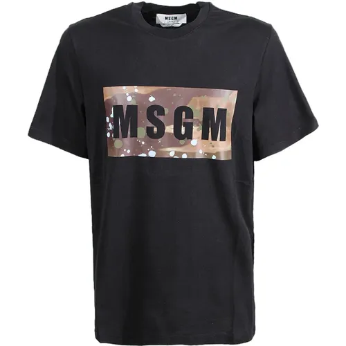 Schwarzes Logo-Print Crewneck T-Shirt , Herren, Größe: XL - Msgm - Modalova