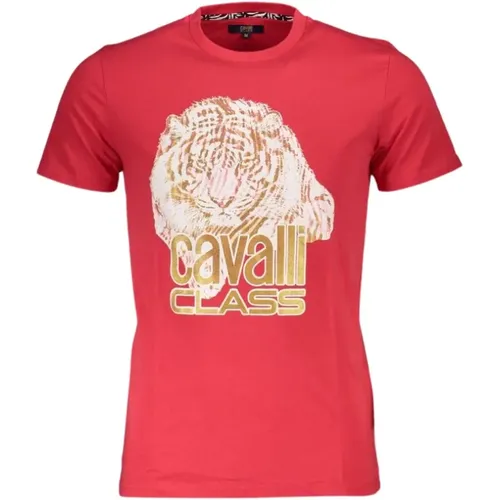 Rotes Baumwoll-Logo-Print-T-Shirt , Herren, Größe: L - Cavalli Class - Modalova