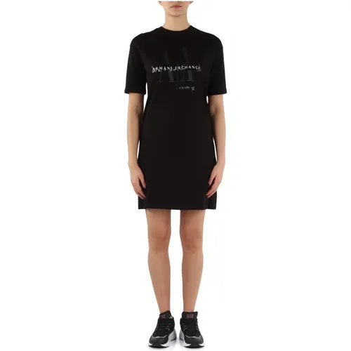 Maxi T-Shirt aus Baumwolle mit Logo-Print , Damen, Größe: M - Armani Exchange - Modalova