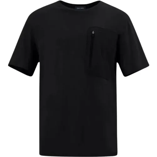 Baumwoll-Jersey Rundhals T-Shirt mit Tasche , Herren, Größe: L - Herno - Modalova