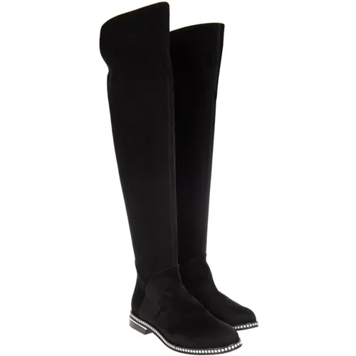 Suede Over-Knee Boots with Crystal-Embellished Sole , female, Sizes: 4 UK - Le Silla - Modalova