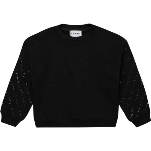 Kids - crew-neck crop sweatshirt with studs - Iceberg - Modalova