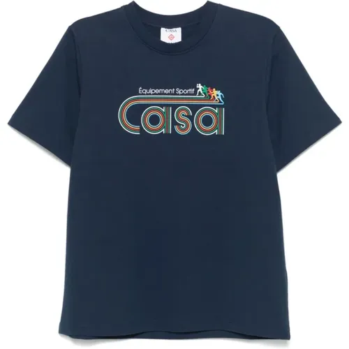 Marineblau bedrucktes Rundhals-T-Shirt , Herren, Größe: M - Casablanca - Modalova