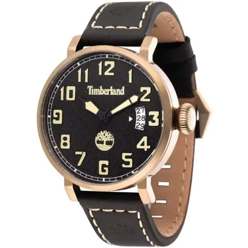 Schwarze Lederuhr Quarz Analog Gold - Timberland - Modalova