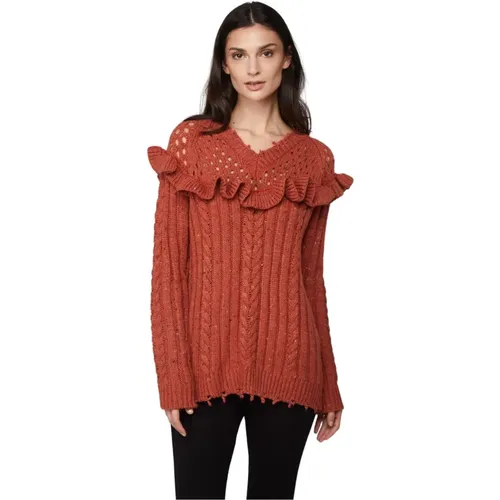 Rust Knit Sweater with Ruffles , female, Sizes: S - Twinset - Modalova