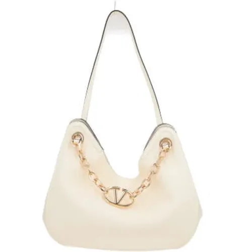 Ivory Hammered Leather Hobo Bag , female, Sizes: ONE SIZE - Valentino Garavani - Modalova