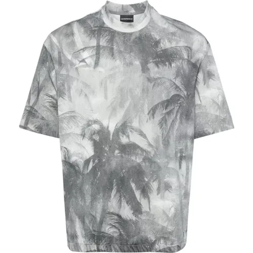 T-Shirt mit Palmenprint Grau - Emporio Armani - Modalova