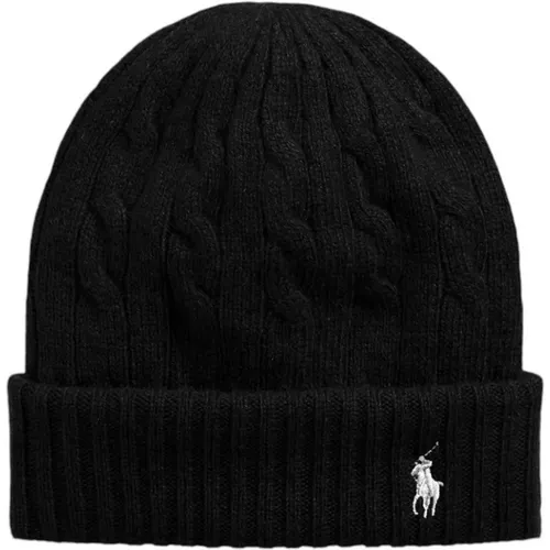 Schwarze Woll-Kaschmir-Beanie Zopfmuster - Ralph Lauren - Modalova