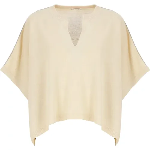 Ivory Linen Blend V-Neck Sweater - PESERICO - Modalova