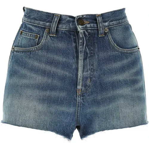 Kurze Jeans mit Künstlerischem Design - Saint Laurent - Modalova