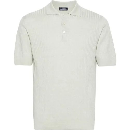 Geripptes Leinen Baumwoll Polo Shirt - Barba - Modalova