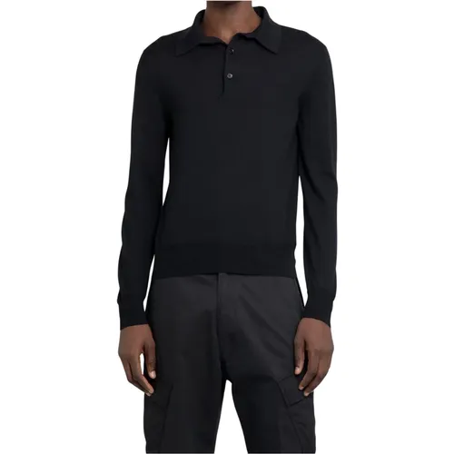 Schwarzes Strick-Polo-Shirt , Herren, Größe: 2XL - Tom Ford - Modalova