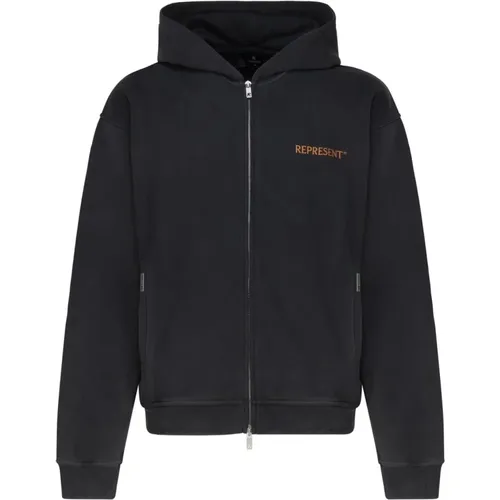 Schwarzer Zip-Hoodie mit Grafikdruck , Herren, Größe: L - REPRESENT - Modalova