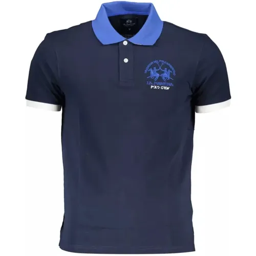 Blaues Baumwoll-Poloshirt, Kurzarm, Regular Fit - LA MARTINA - Modalova