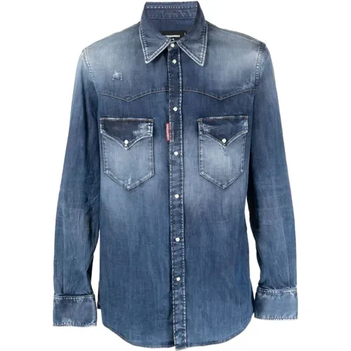 Blaues Modisches Westernhemd , Herren, Größe: L - Dsquared2 - Modalova