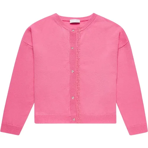 Rosa Cardigan Pullover Herz Knöpfe Spitze - Monnalisa - Modalova