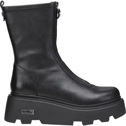 Schwarze Mid W Veg.Str.Leat/Leat Plateau-Stiefel - Cult - Modalova